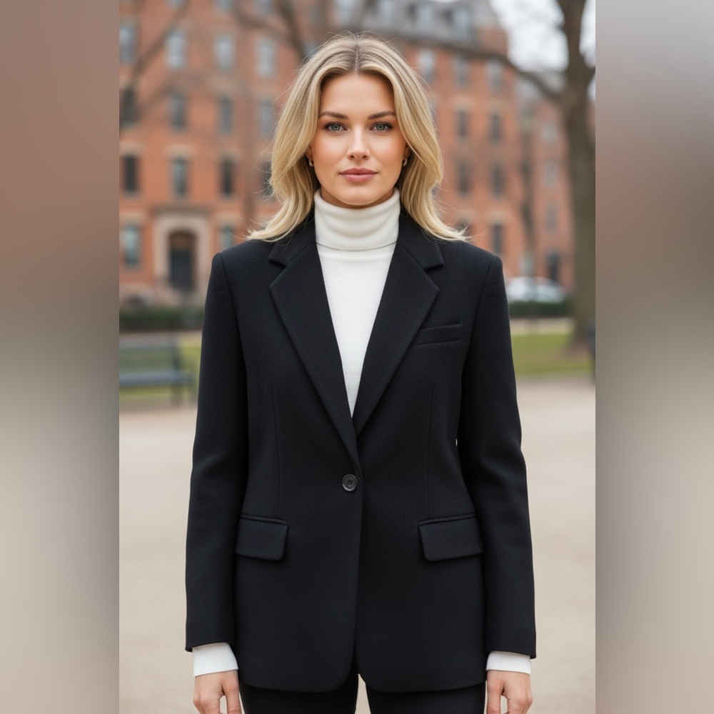 Saks Fifth Avenue Folio Collection Black Wool Cashmere Blazer Jacket Size 14